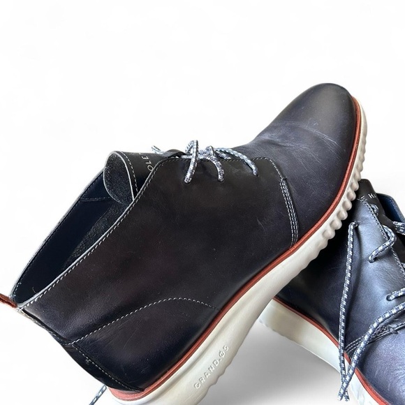 Cole Haan Navy Chukka Boots with White Sole - Picture 2 of 10